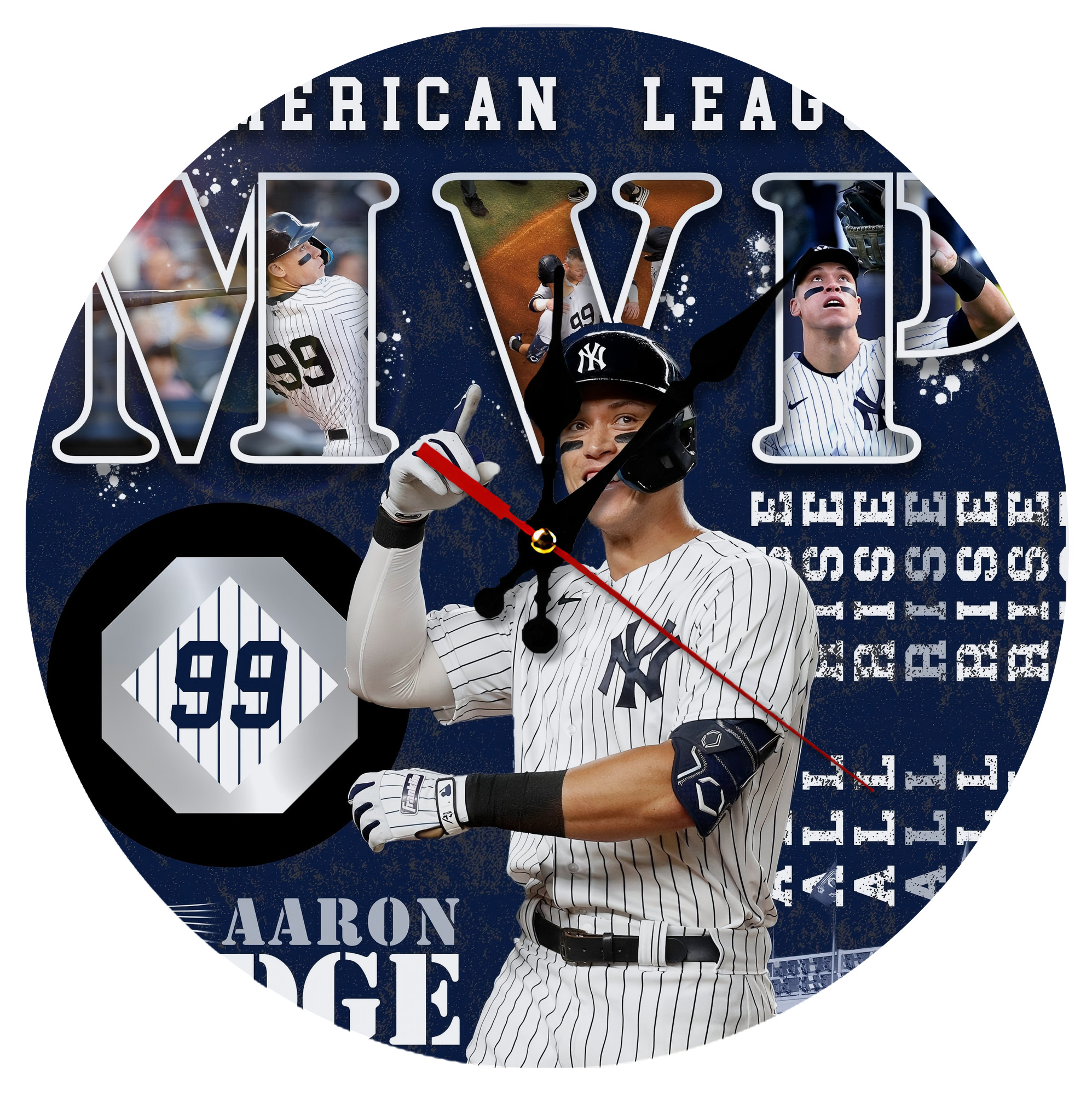 Aaron Judge MVP Silent Round Wall Clock – Modern & Stylish DIY Design, Durable Wood Construction, Easy To Install – Perfect For Office, Bedroom, Living Room, And More